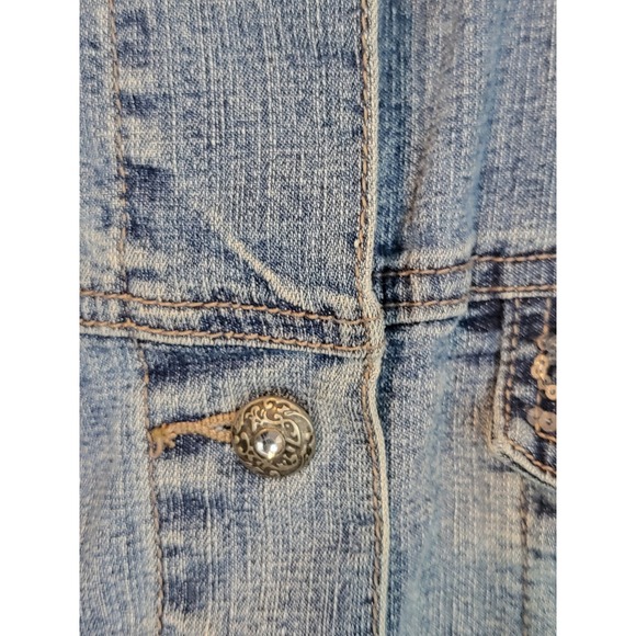 Dressbarn Denim Jacket Women's 2X Blue Sequin Embellished Jean Coat Cottagecore - Picture 8 of 10